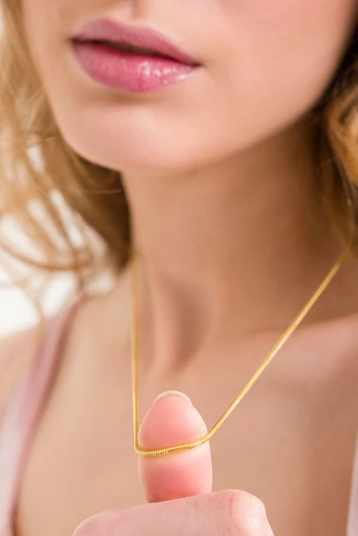 ANDA 925 Ayar Gümüş Unisex 18 K Altın Kaplamalı Yılan Zincir Gümüş Kolye ürün görseli 1