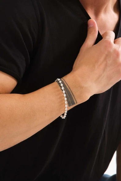 ANDA 925 Ayar Gümüş Unisex Top Zincir Bileklik Tırnak Makası Bileklik ürün görseli 1