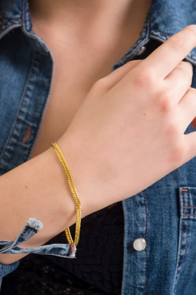 ANDA 925 Ayar Gümüş Unisex 18k Altın Kaplamalı Japon Gurmet Bilekik ürün görseli 1