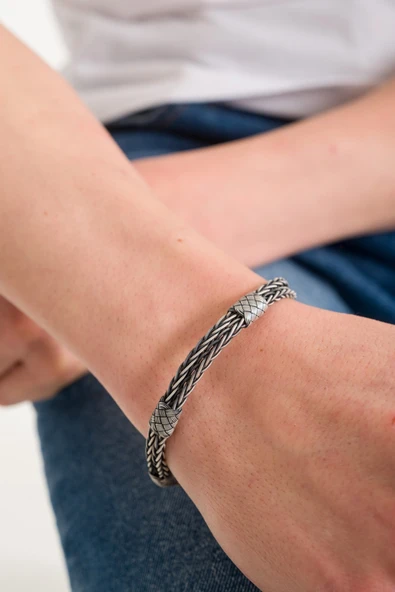 ANDA 1000 Ayar Gümüş Oksitli Kazaziye Bileklik 7.7 Mm -kazzaze Bileklik ürün görseli 1