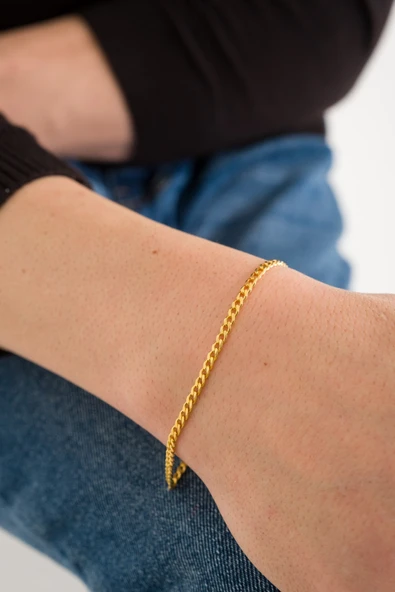 ANDA 925 Ayar Gümüş Unisex 18 K Altın Kaplama Gurmet Bileklik ürün görseli 1