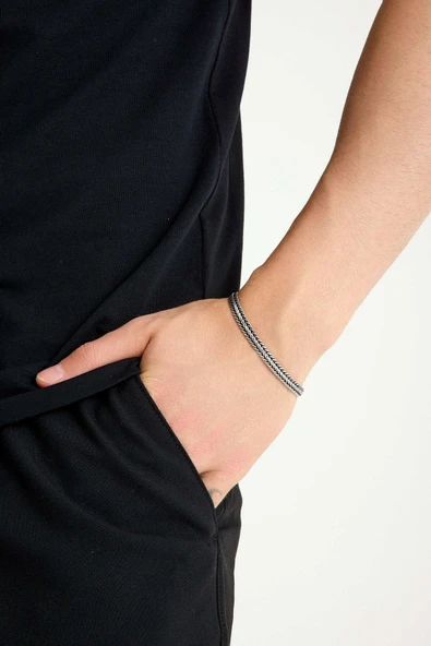 ANDA 925 Ayar Gümüş Oksitli Yassı Balık Sırtı Tilki Kuyruğu Bileklik 6 mm genişlik ürün görseli 1