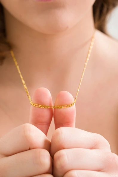 ANDA 925 Ayar Gümüş Unisex 18 K Altın Kaplama Figaro Zincir Kolye ürün görseli 1