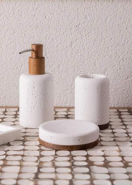 The Mia Travertine Banyo Seti Beyaz 3 Parça - Resim 2