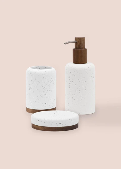 The Mia Travertine Banyo Seti Beyaz 3 Parça - Resim 5