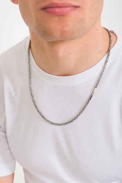 ANDA 925 Ayar Gümüş Oksitli Kare Kral Zincir-kare Kral Kolye 3.4 Mm 60 Cm ürün görseli 1