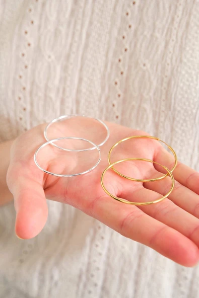 ANDA 925 Ayar Gümüş 18k Altın Kaplama Halka Küpe 4.6 Cm ürün görseli 1