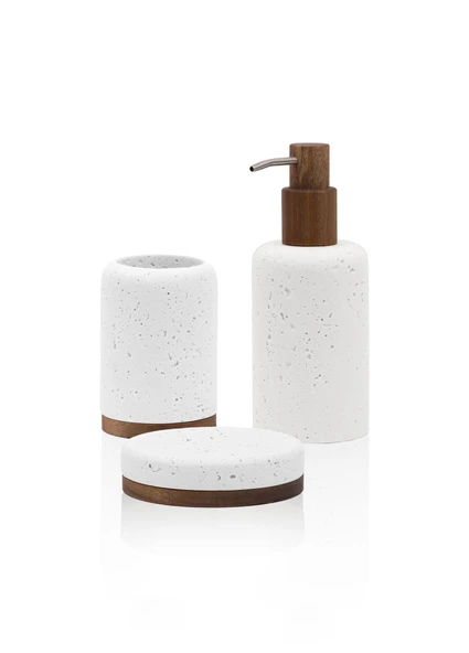 The Mia Travertine Banyo Seti Beyaz 3 Parça ürün görseli 1