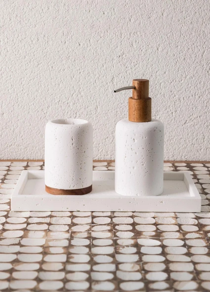 The Mia Travertine Banyo Seti Beyaz 3 Parça - Resim 4