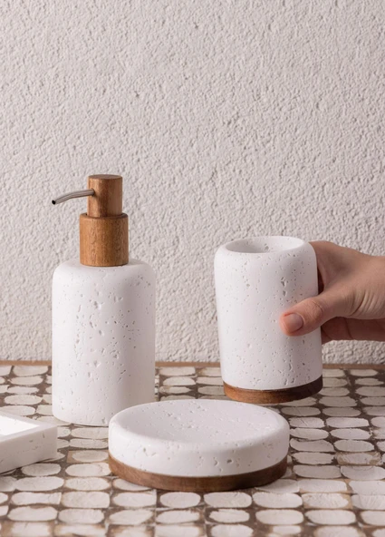 The Mia Travertine Banyo Seti Beyaz 3 Parça - Resim 3