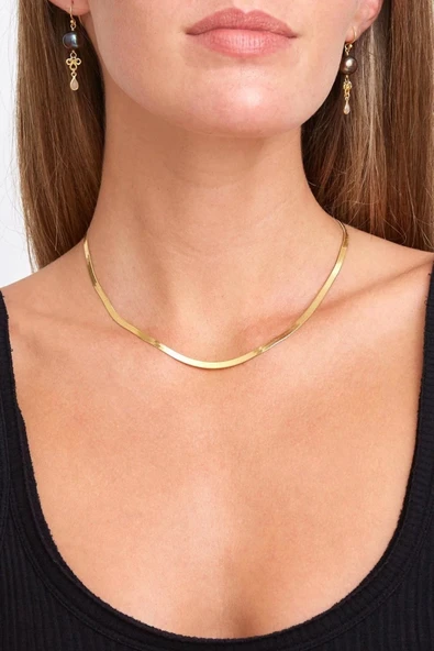 esisjewel 925 Ayar Gümüş Italyan Yassı Zincir Kadın Kolye 45cm 2.5mm Gümüş Balık Sırtı Kadın Kolye ürün görseli 1