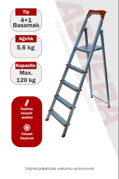Asvera 4+1 (5 Basamaklı) Ev Tipi Katlanabilir Profil Merdiven - Sağlam Çelik Boya Merdiveni ürün görseli 1