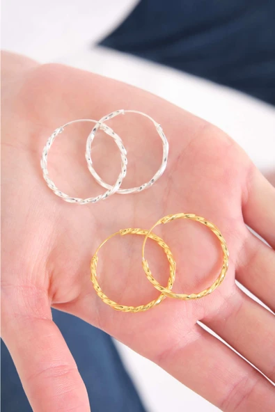 ANDA 925 Ayar Gümüş Orijinal Italyan 18k Altın Kaplama Burgu Halka Küpe 3.0 Cm ürün görseli 1