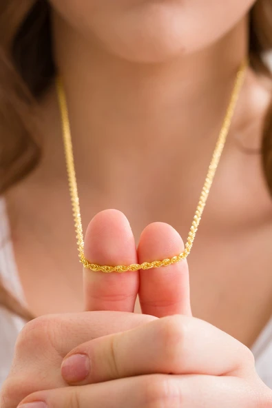 ANDA 925 Ayar Gümüş 18k Altın Kaplama Burgu Halat Zincir Kolye 2.7 Mm ürün görseli 1