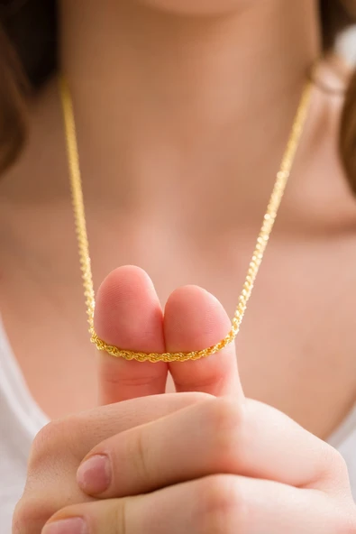 ANDA 925 Ayar Gümüş Unisex 18k Altın Kaplama Burgu Zincir -burma Zincir- Halat Zincir Kolye ürün görseli 1