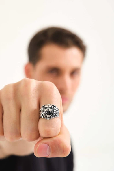 ANDA 925 Ayar Gümüş Aslan Figürlü Gümüş Yüzük ürün görseli 1