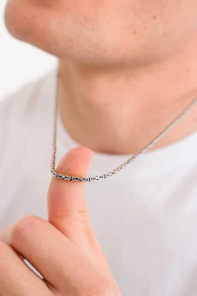 ANDA 925 Ayar Gümüş Oksitli Kare Kral Kolye 2.4 Mm ürün görseli 1