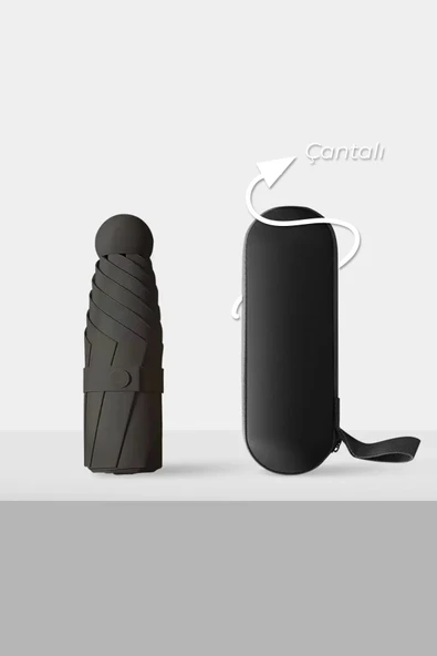 Kılıflı Şemsiye - Mini Şemsiye - Kapsül Şemsiye - Seyahat Şemsiye SİYAH ürün görseli 1