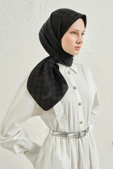 Jakarlı İpek Pamuk Dama Eşarp - 4464 - Resim 7