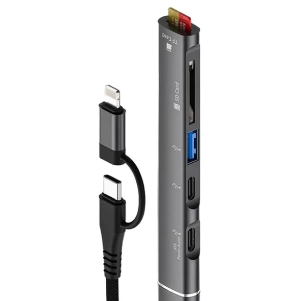 ZR563 Lightning Type-C 5 İn 1 Usb Hub Card Reader ürün görseli 1