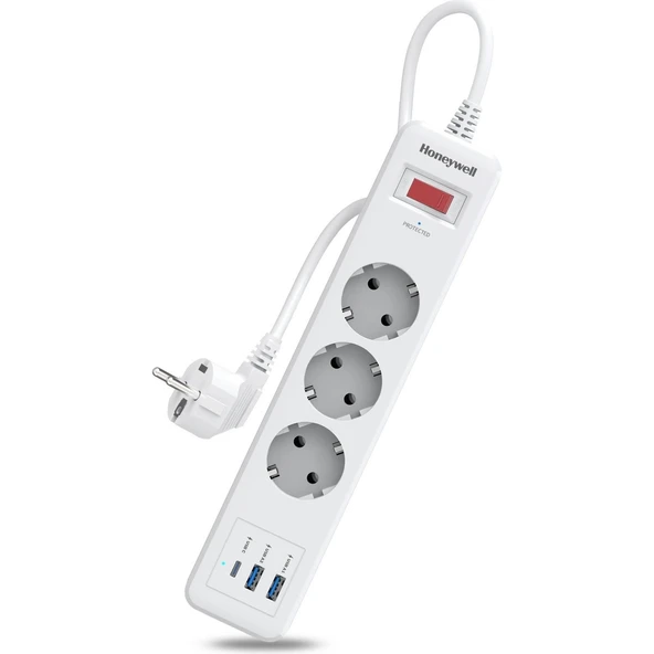 Honeywell 3'lü Akım Korumalı Priz 1x Type-C + 2x USB-A HC000037 20W PD ürün görseli 1
