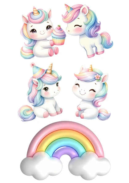 Unicorn Yenilebilir Cupcake ve Pasta Resim Baskı ürün görseli 1