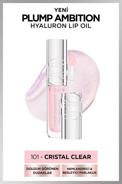 L'Oréal Paris Plump Ambition Hyaluron Lip Oil Besleyici ve Nemlendirici Dudak Parlatıcısı - 101 Cristal Clear ürün görseli 1