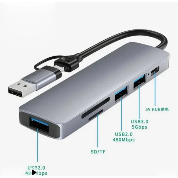 Airsky Hc13Fl 5 İn 1 Usb Type-C 2 İn 1 Çevirici ürün görseli 1