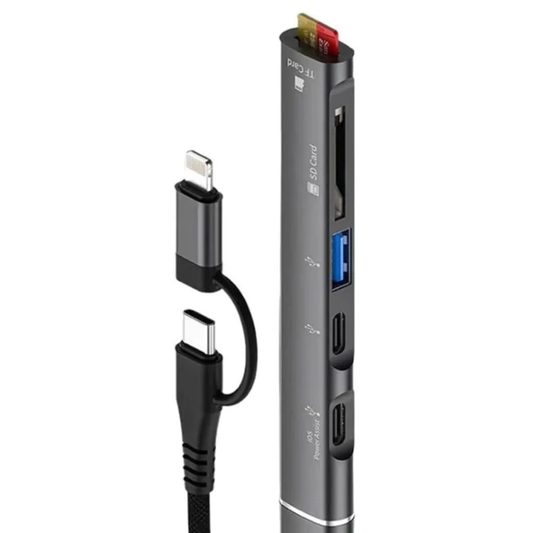 ZR563 Lightning Type-C 5 İn 1 Usb Hub Card Reader ürün görseli 1