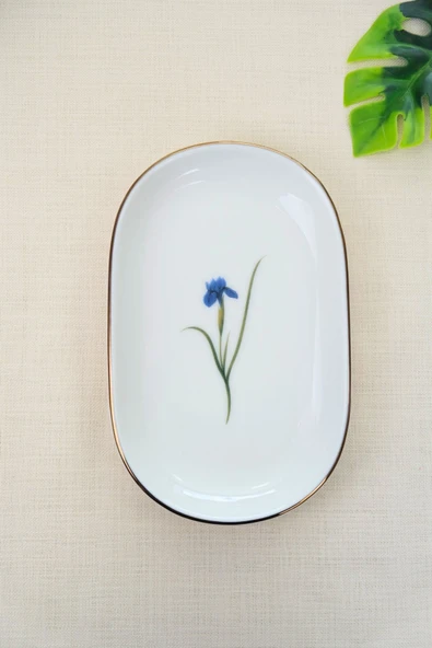 Tabak Evi Porselen Natura İris Altın Yaldızlı Oval Kayık Tabak 18x11x2,50cm Tekli ürün görseli 1