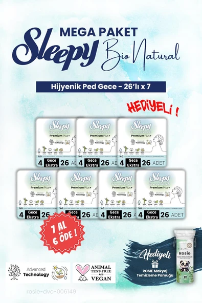 Sleepy Mega Paket 7 AL 6 ÖDE 26'lı Gece Bio Hijyenik ped ve ROSIE makyaj pamuğu ürün görseli 1