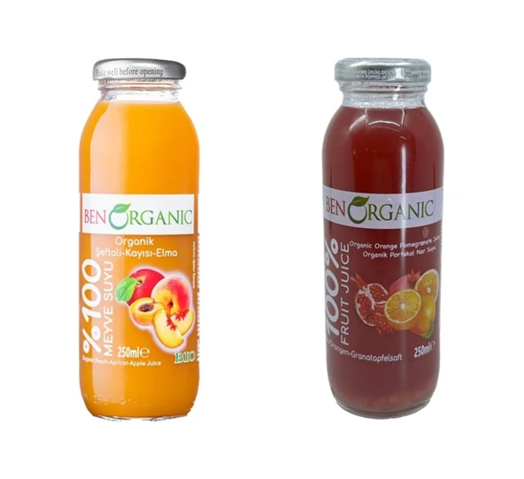 Ben Organic Organik Kayısı Şeftali Elma + Portakal Nar Suyu 2'li Paket ürün görseli 1