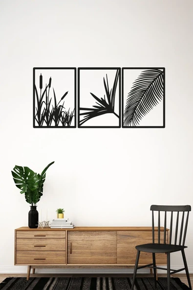 3'lü Lazer Kesim Dekoratif Ahşap Sazlık Tablo - 98x25 cm (Her Biri 18x25 cm) ürün görseli 1
