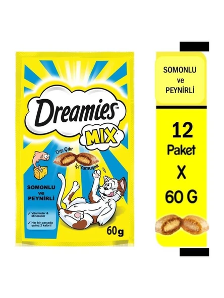 Dreamies Mix Somonlu ve Peynirli Kedi Ödülü 12 Adet x 60 Gr ürün görseli 1