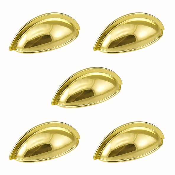 Çanak Kulp 5 ADET 64 mm Gold Altın Metal Mobilya Çekmece Dolap Kapak Kulpu Modern Mutfak Kulpları ürün görseli 1