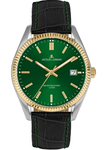 Jacques Lemans JL.50-4W Quartz Deri Siyah Yeşil Kadran 10 ATM 34 mm Kadın Kol Saati ürün görseli 1