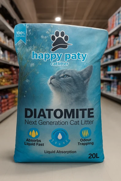 HAPPY PATY DİATOMİT TOPAKLANMAYAN SU EMİCİ KEDİ KUMU 20 LT ürün görseli 1