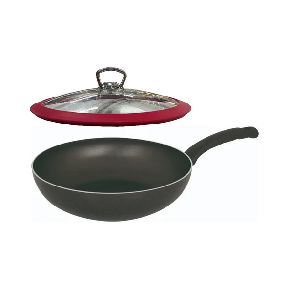 Mehtap Teflon Wok Tava - 24 CM Cam Kapaklı ürün görseli 1