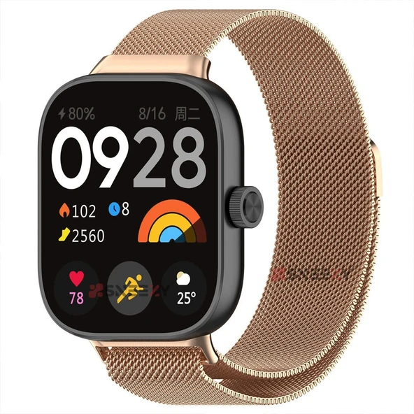 Sneezy Xiaomi Redmi Watch 4 Uyumlu Woven Wire Tasarım Metal Hasır Kordon  Rosegold ürün görseli 1