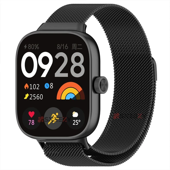 Sneezy Xiaomi Redmi Watch 4 Uyumlu Woven Wire Tasarım Metal Hasır Kordon  Siyah ürün görseli 1