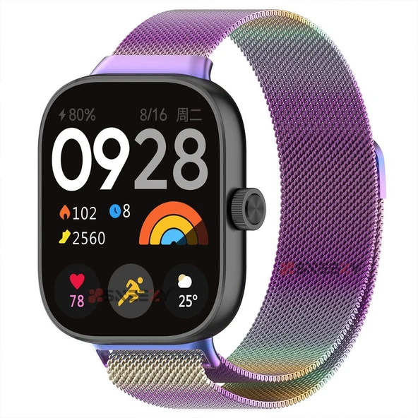 Sneezy Xiaomi Redmi Watch 4 Uyumlu Woven Wire Tasarım Metal Hasır Kordon  Gökkuşağı ürün görseli 1