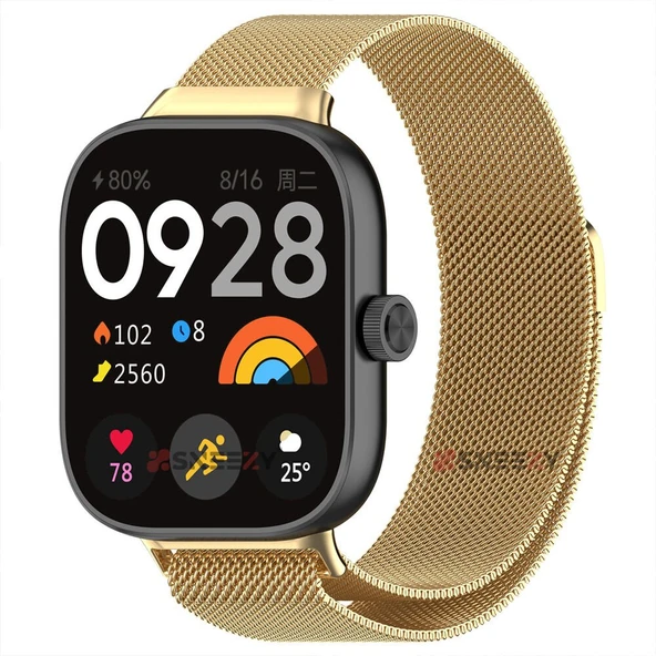 Sneezy Xiaomi Redmi Watch 4 Uyumlu Woven Wire Tasarım Metal Hasır Kordon  Gold ürün görseli 1