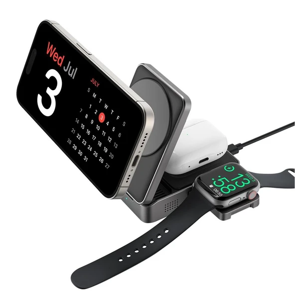 S-link SW-CWF116 Siyah Telefon Kulaklık Akıllı Saat 15W 3 in 1 Magsafe Qi2 Kablosuz Şarj Cihazı ürün görseli 1