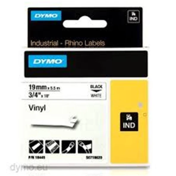 Dymo 18483 RhinoPRO SabitPolyester Şerit 12mmx5,5m Beyaz-Siyah ürün görseli 1