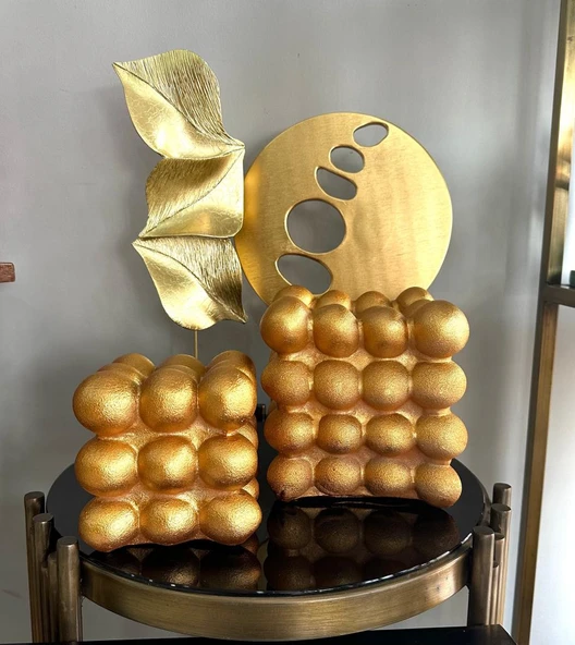 Dekoratif 2 Li Bubble Biblo Polyester Gold Renkli - Resim 4