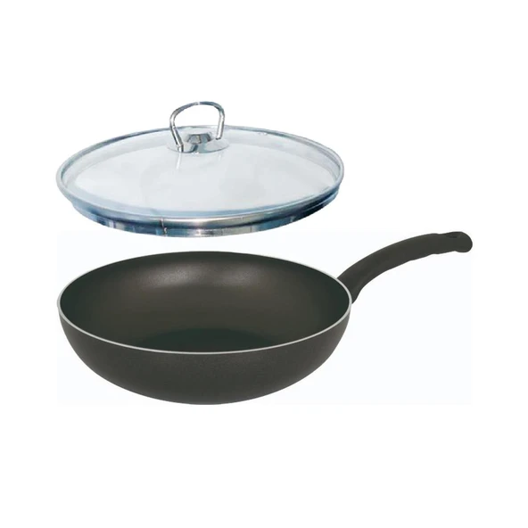 Mehtap Teflon Wok Tava - 24 CM Cam Kapaklı ürün görseli 1