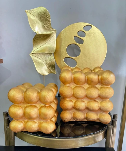 Dekoratif 2 Li Bubble Biblo Polyester Gold Renkli - Resim 5
