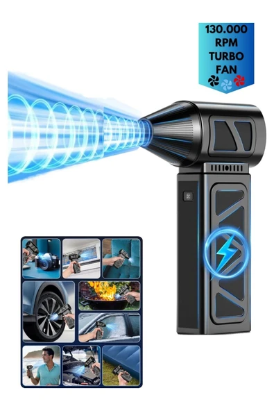 Araç Ev ve Elektronik Temizliği İçin Güçlü Şarjlı Hava Üfleme Makinesi 130.000 RPM Turbo Fan Blower ürün görseli 1
