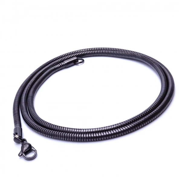 ? Premium Parlak ve Şık Spiral 316L Çelik Kolye 3Mm 3183CEK048  -  Siyah (55cm Uzunluk) ürün görseli 1