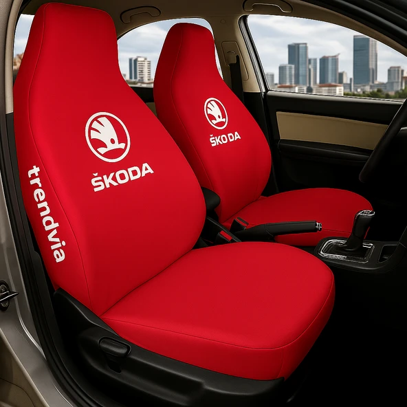 Skoda Kırmızı Renk Ön Arka Koltuk Kılıfı Penye Servis Tipi Araba Koltuk Koruyucu ürün görseli 1